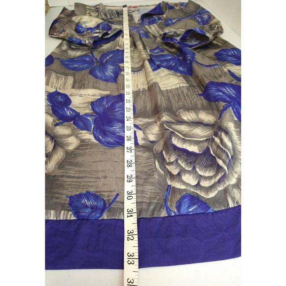 Yoana Baraschi Silk Floral Shift Dress Blue Beige Split V-Neck Pockets Size S - Picture 7 of 13